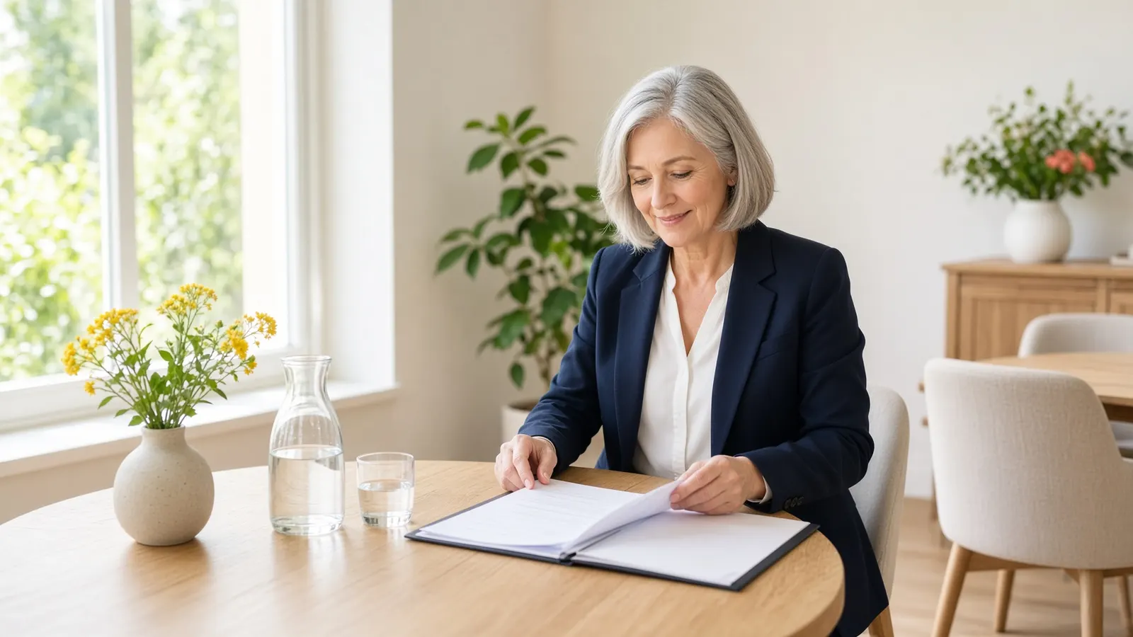 Financieel adviseur bereidt aan een ronde tafel een klantgesprek voor